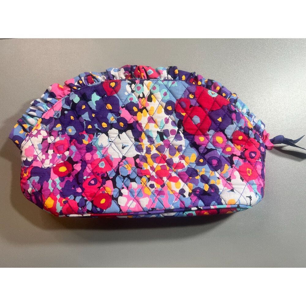 Vera Bradley Ruffle Cosmetic Bag Impressionista Floral Quilted Makeup Pouch